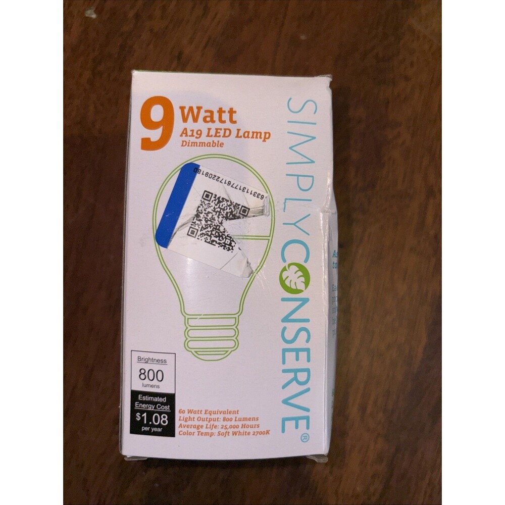 BRAND NEW Simply Conserve LED A19 Bulb 9 Watt DIMMABLE 60 W EQ COOL-WHITE 4000K